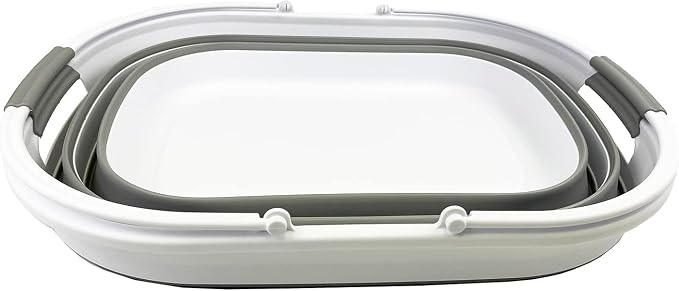 SAMMART 38L (10 Gallons) Collapsible Plastic Laundry Basket - Foldable Storage Container/Organizer - Portable Washing Tub - Space Saving Laundry Hamper (White/Grey) - Image 4