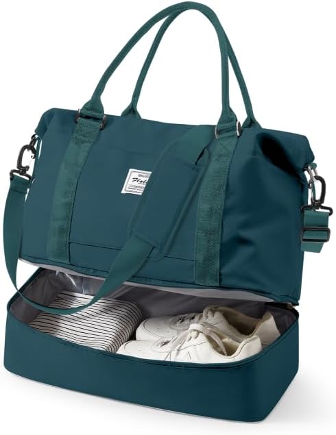 Travel Duffel Weekender Bag Women Tote Carry On Bags With Shoe Compartment | 18x14x8 inches Travel Overnight Bags with Trolley Sleeve for Airplanes Sport Tote Gym for Men Lightweight Daypack DarkBlue by VECAVE