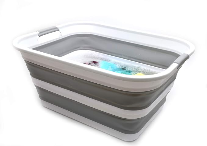 SAMMART 42L Collapsible Plastic Laundry Basket - Foldable Pop Up Storage Container/Organizer - Portable Washing Tub - Space Saving Hamper/Basket (Grey, 1) - Image 5
