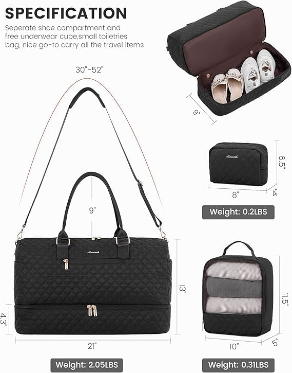 LOVEVOOK Travel Duffle Bag for Women, Weekender Overnight Bag with Shoe Compartment, Carry on Bag with Toiletry Bag, Gym Duffel Bag with Wet Pocket, Hospital Bags for Labor and Delivery 3 Pcs Set - Image 2