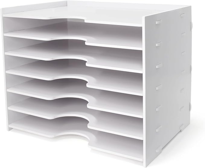 SONGWAY File Organizer for Desk - 7 Tier Wide Document Holder, Letter Mail Tray Storage Rack, A4 Paper Storage Holder, Desktop Organizer for Home Office School, White by SONGWAY