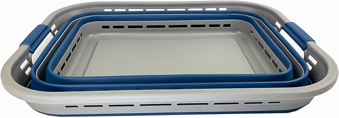 SAMMART 42L (11 gallons) Collapsible Plastic Laundry Basket - Portable Pop Up Storage Container/Organizer - Portable Hamper - Space Saving Easy Storage (Grey/Mist Blue) - Image 2