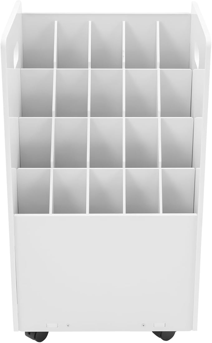 Mobile 20 Slots Blue Print Storage Organizer,Construction Plan Holder,White | Removable Dividers,Max.Total Load 110lbs,Blueprint,Map,Newspapers,Roll Files Storage with 4 Lockable Wheels for Office,School - Image 3
