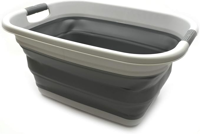 SAMMART 31L (8.1 gallon) Collapsible Plastic Laundry Basket-Foldable Pop Up Storage Container-Portable Washing Tub - Space Saving Hamper/Basket, Water capacity: 23L (6 gallon) (1, Light Grey) by SAMMART