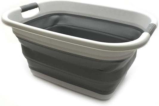 SAMMART 31L (8.1 gallon) Collapsible Plastic Laundry Basket-Foldable Pop Up Storage Container-Portable Washing Tub - Space Saving Hamper/Basket, Water capacity: 23L (6 gallon) (1, Light Grey) by SAMMART