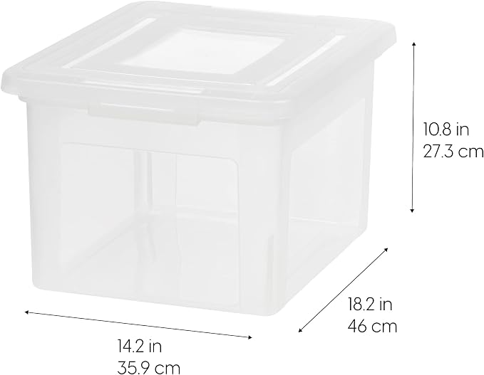 IRIS USA File Box, Plastic File Organizer with Lids for Letter/Legal File, Portable Document Box For Moving, Storage Bin with Durable and Secure Lid, Stackable Nestable BPA-Free, Clear 35 Qt. 4 Pack | Portable Moving Box, Stackable and Secure Storage, ... - Image 2