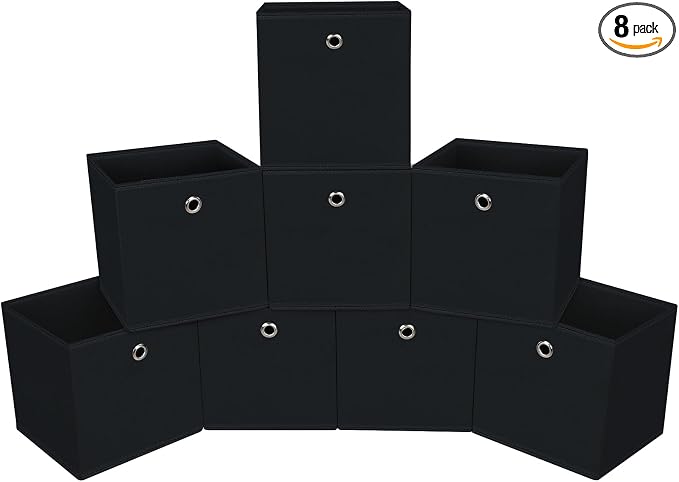 Foldable Storage Cubes Bins ,11 Inch Cloth Storage Cube Fabric Storage Box Cubes Organizer Baskets with Handles for Home Organizer Set of 8 (Black) by NieEnjoy