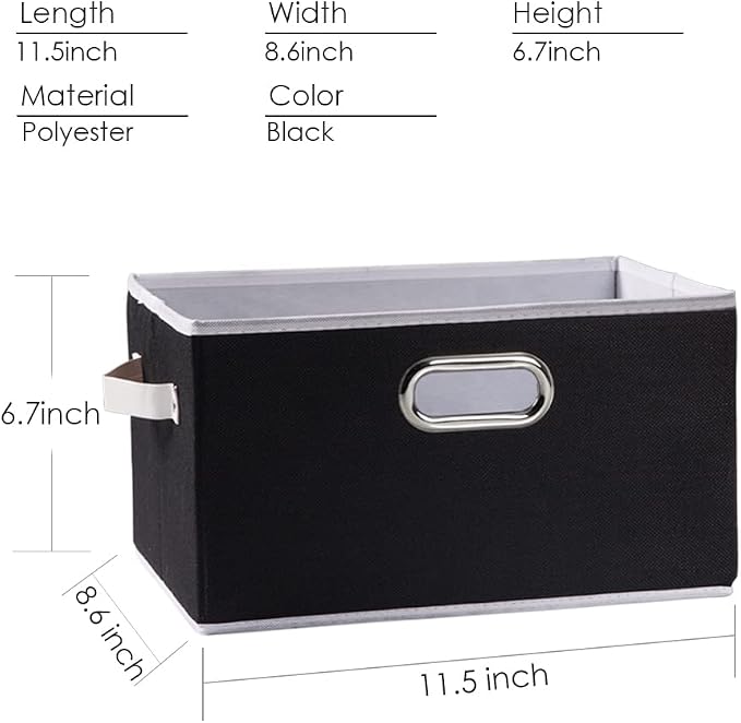 Fodable Storage Bins for Closet [3-pack] Decorative Fabric Storage Baskets Cubes with Leather/Metal Handles for Shelves Bedroom Living Room Black (11.5x8.5x6.7 Inch) - Image 6