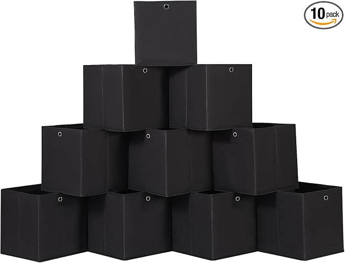 Foldable Storage Cubes Bins ,11 Inch Cloth Storage Cube Fabric Storage Box Cubes Organizer Baskets with Handles for Home Organizer Set of 10 (Black) by NieEnjoy