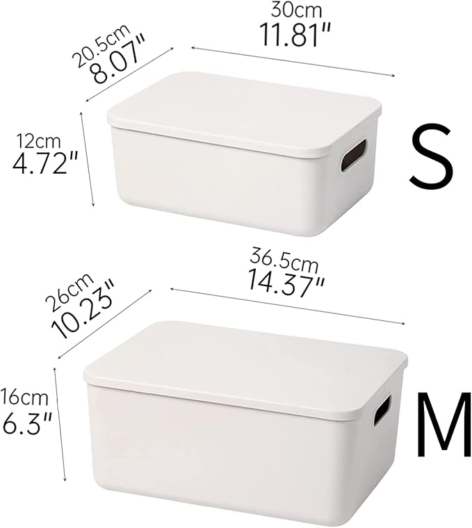 Yishyfier Plastic Storage Baskets With Lid Organizing Container Lidded Knit Storage Organizer Bins for Shelves Drawers Desktop Closet Playroom Classroom Office (M+2S, Light grey) - Image 6