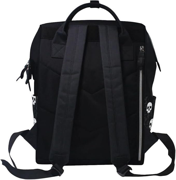 Large Capacity Baby Diaper Bag Black White Skulls Pattern Durable Multi Function Travel Backpack - Image 7