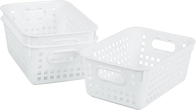 Really Good Stuff Medium Plastic Book Baskets, 11" x 7.5" x 4.5", 6-Pack | White, Versatile Storage Solution for Classroom, Home & Office, Storage, Multi-Purpose - Image 4