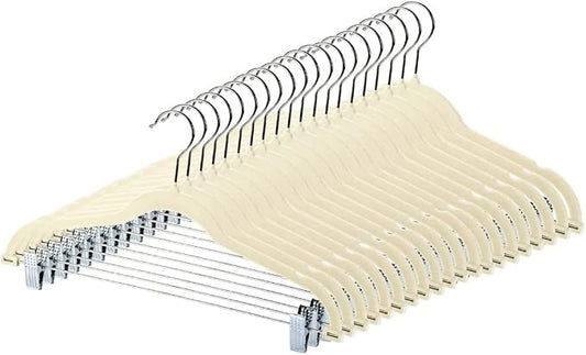 Velvet Pants Skirt Hangers with Clips - Pack of 20 Beige Women Clothes Hanger Set with Clip for Pant Suit Shirt Felt Coat Dress, Premium Non Slip Heavy Duty Space Saving Slim Clothing, 16.7 Inch Long by Unknown