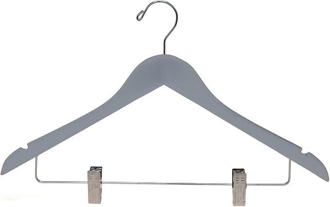 Quality Wooden Skirt Hangers with Clips, 20-Pack Smooth Solid Wood Pants Hangers with Durable Adjustable Metal Clips, Swivel Hook, Coat, Jacket, Blouse Suit Hangers (Gray, 20) - Image 9