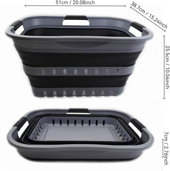 SAMMART Set of 2-30L (8 gallon) Collapsible Plastic Laundry Basket - Foldable Pop Up Storage Container/Organizer - Space Saving Hamper/Basket (2, Grey/Black) - Image 4