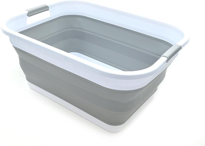 SAMMART 41L (10.8 gallon) Collapsible Plastic Laundry Basket-Foldable Pop Up Storage Container/Organizer-Portable Washing Tub-Space Saving Hamper, Water capacity: 32L (8.4 gallon) (Rectangular, Grey) by SAMMART