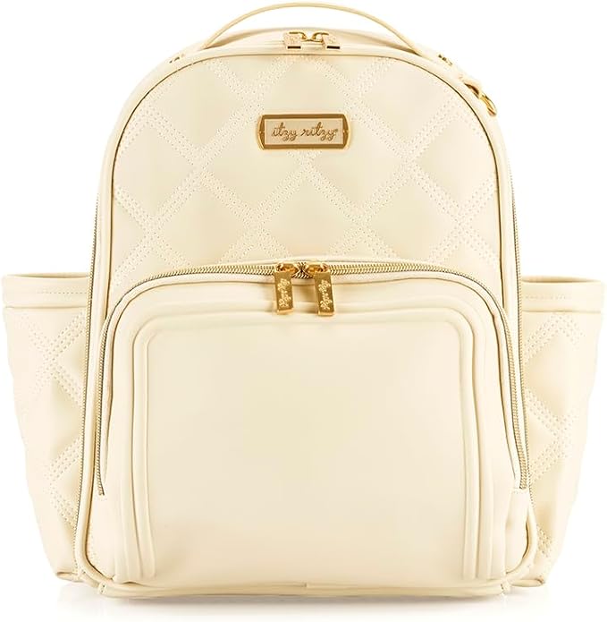 Itzy Ritzy Mini Diaper Bag Backpack – Chic, Compact Mini Plus Backpack with Changing Pad, 10 Pockets (6 Internal, 4 External), Grab-Top Handle & Rubber Feet (Milk & Honey) by Unknown