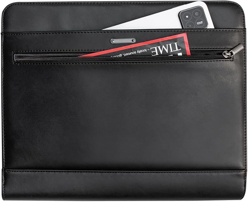 14" Laptop Briefcase, Vegan Leather Portfolio with Zipper Compartments x 2, A4 Papers Holder Padfolio Organizer - Image 6