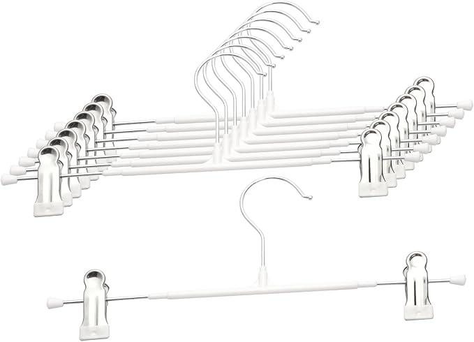 Pants Hangers with Clips, 8 Pack Heavy Duty Space Saving Pant Hangers for Closet Organizer, 12 Inch White Non Slip Clip Hangers for Jeans, Skirts, Shorts & Trousers, 360° Swivel Hook by Unknown