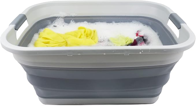 SAMMART 41L (10.8 gallon) Collapsible Plastic Laundry Basket - Foldable Pop Up Storage Container/Organizer - Space Saving Hamper/Basket, Water capacity: 32L(8.4 gallon) (Grey (Set of 2)) - Image 6