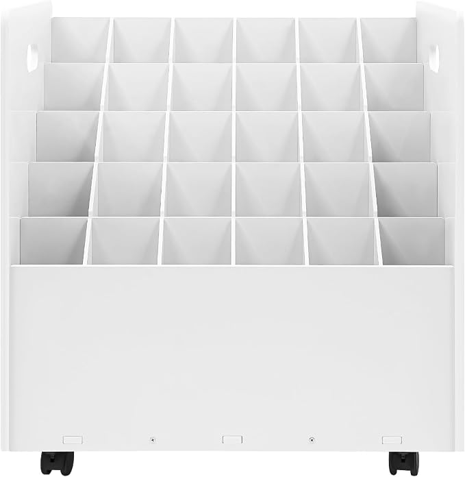 Blue Print Storage Organizer with Wheels, 30 Slots Roll Files Cart, White | Mobile Blueprint Storage Rack Cart, Construction Plan Holder, Map Poster Storage Cabinet for Office Home School - Image 3