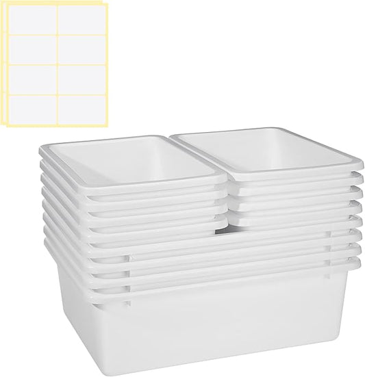 Zonon 12 Pcs Plastic Cubby Bins Office Storage Container Storage Bins Plastic Organization with 1 Pack Self Adhesive Label for Library Office Home Nursery(White) by Zonon