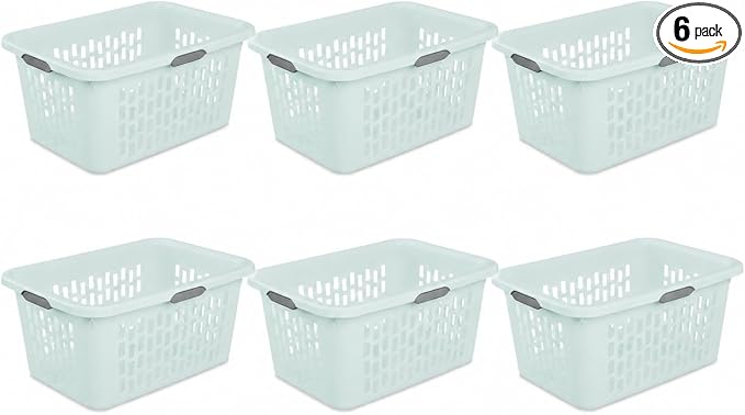 Laundry Basket 2 Bushel Plastic with 4 Handles 6 Pack Mint for Home | 6-Pack 2 Bushel Laundry Baskets with 4 Comfort-Grip Handles – Carries easily from any side. Rectangular ventilation holes. by Unknown