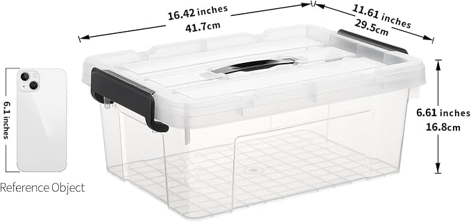 Cetomo Lidded Storage Bin with Handle, Storage Bins with Lid, Organizing Container with Secure Latching Buckles, Stackable and Nestable, Plastic, 18 Quart-4 Pack, Clear - Image 3