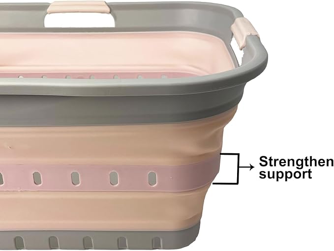 SAMMART 42 (11 Gallons) Collapsible Plastic Laundry Basket, Foldable Pop Up Storage Container/Organizer, Space Saving Hamper, Portable Bin for Dorm Room Bathroom (2, Grey/Pink) - Image 8