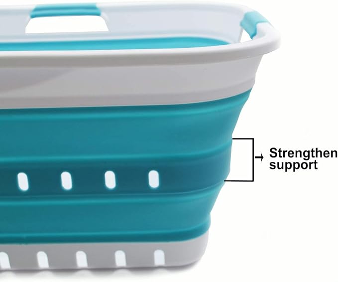 SAMMART 42L (11 gallon) Collapsible Plastic Laundry Basket - Foldable Pop Up Storage Container/Organizer - Portable Basket - Space Saving Hamper/Basket (2, White/Bright Blue) - Image 5