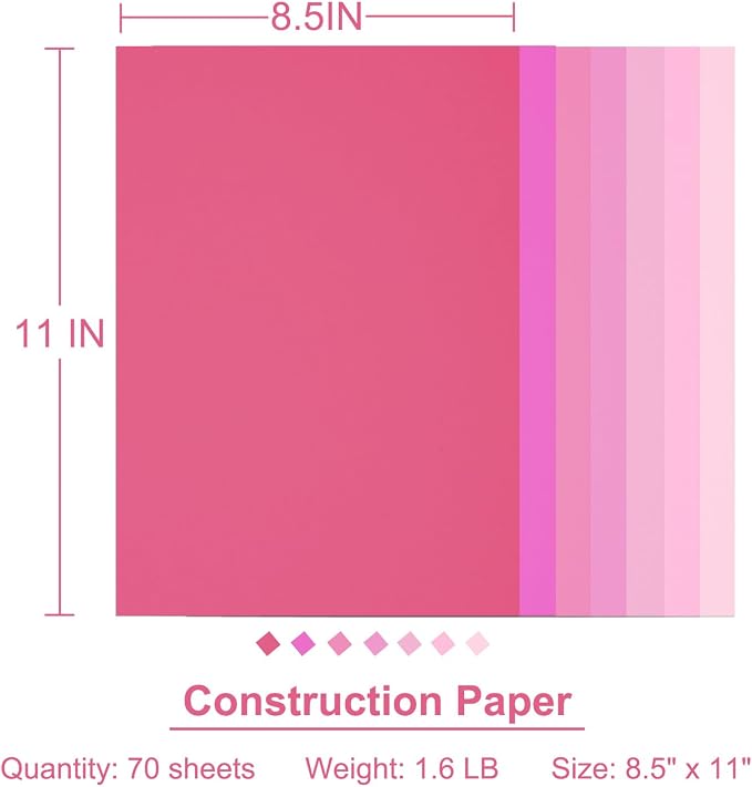 Construction Paper 8.5x11 in,70 Sheets,Set of 7 Colors 178GSM/65LB Heavyweight Construction Paper,Crafts,Arts,School Classroom Art Supplies Assorted Colors Bulk Paper - Image 4