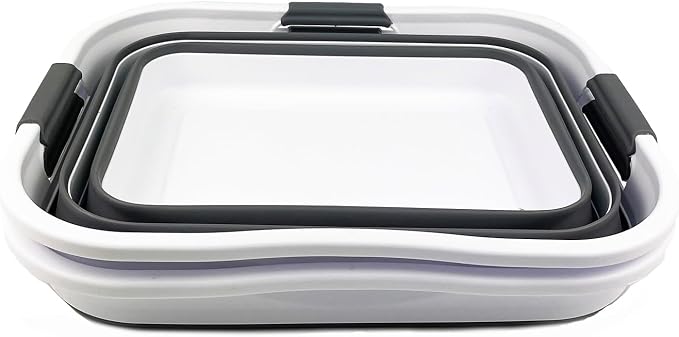 SAMMART Set of 2 Collapsible Plastic Laundry Basket/Organizer-Washing Tub-Foldable Pop Up Storage Container-Space Saving/Portable Hamper. Ideal for Home, Travel, Dorm & Camping (White/Steel Grey, 30L) - Image 4