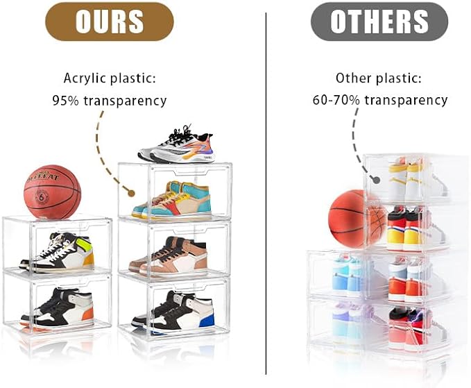 Clemate 5 Pack Clear Stackable Shoe Organizer Box with Lids, Acrylic Shoes Box with Magnetic Doors, Transparent Shoe Bins Closet Organizer, Fit up to US Size16, Containers for household or kitchen use - Image 4