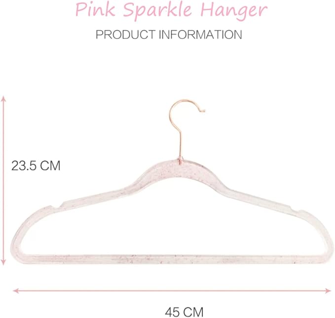 Pink Clothes Hangers 16", 20 Pack Plastic Clear Coat Hanger for Adult Closet, Durable Bling Ganchos de Ropa with Swivel Hook, Notched Shoulders & Ultra-Thin Space Saving Laundry Hanger for Dress Suits - Image 5