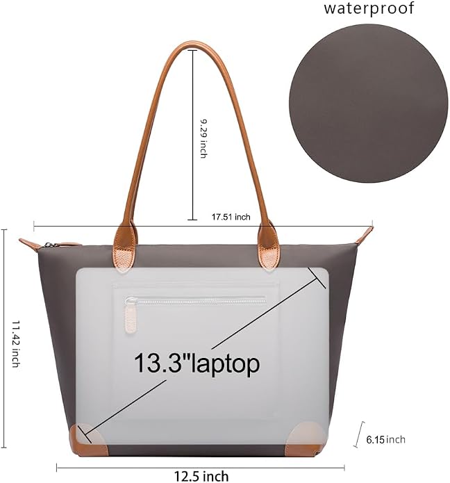 DORIS&JACKY Women Lightweight Tote Bag Designer Leather Work Shoulder Purse | Large Foldable Waterproof Nylon Hobo, Soft Fashion Casual Travel Gym Shopping Handbags with Long Leather Strap - Image 3