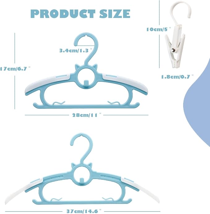 Baby Nursery Closet Hangers,50Pack Space Saving Kids Hanger Blue | Non-Slip Toddler Clothes Hangers,11-14" Adjustable Plastic Infant Hangers for Girl Boy Toddler Kids Child. - Image 2