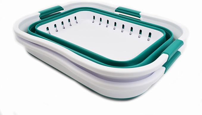 SAMMART Set of 2-30L (8 gallon) Collapsible Plastic Laundry Basket - Foldable Pop Up Storage Container/Organizer - Space Saving Hamper/Basket (2, White/Dark Green) - Image 2