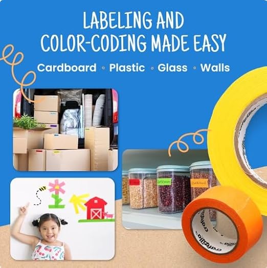 Craftzilla Colored Masking Tape, 11Rolls 275 Yards Total, for Arts & Craft | Vibrant Colored Painters Tape for Labeling & Color-Coding. Kid-Safe, Residue-free, Great for Back to School & Home - Image 4