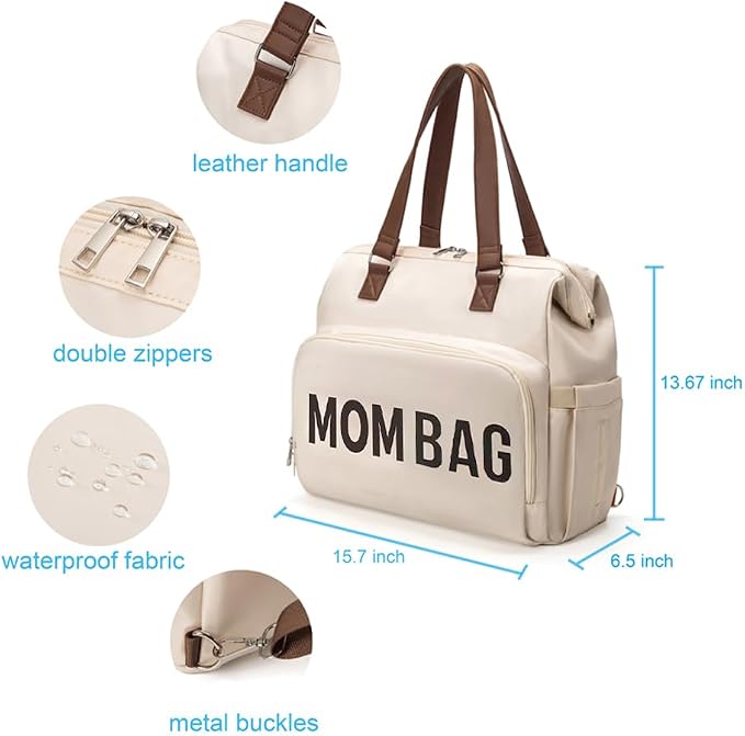 Large Mom's Diaper Bag, Diaper Bag Tote with 2 Organized Pouches & Changing Pad - Image 2