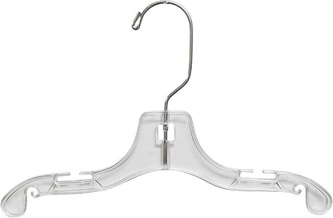 Clear Plastic Baby Top Hanger, (Box of 25) Small 10 inch Space Saving Childrens Shirt Hangers with Notches and 360 Degree Chrome Swivel Hook by The+Great+American+Hanger+Company