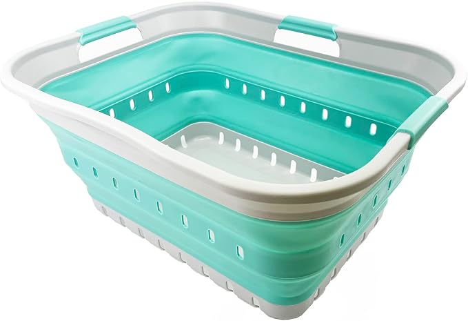 SAMMART 42L (11 gallon) Collapsible Plastic Laundry Basket - Foldable Pop Up Storage Container/Organizer - Portable Washing Tub - Space Saving Hamper/Basket (Grey/Pine) - Image 2