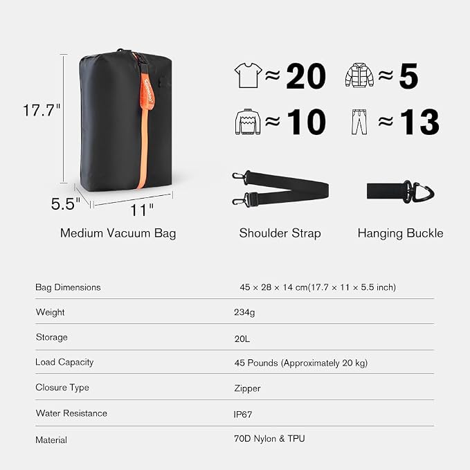 Aerogogo ReZip Vacuum Bags for Travel Luggage Reusable Compression Bags Vacuum Seal Packing cube for Cloth Packing (Medium-No pump) - Image 8