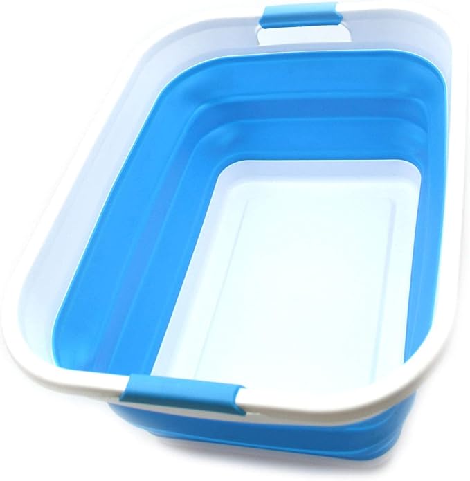 SAMMART 41L (10.8 gallon) Collapsible Plastic Laundry Basket - Foldable Pop Up Storage Container/Organizer - Portable Washing Tub - Space Saving Hamper/Basket (Rectangular, Sky Blue) by SAMMART
