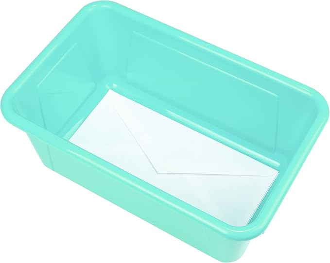 Storex Small Cubby Bins – Plastic Storage Containers for Classroom with Non-Snap Lid, 12.2 x 7.8 x 5.1 inches, Teal, (62412U05C) (Pack of 5) - Image 6