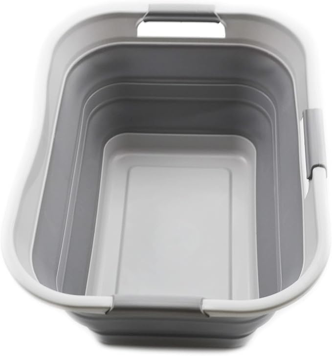 SAMMART Set of 2-30L (8 gallon) Collapsible Plastic Laundry Basket - Foldable Pop Up Storage Container/Organizer - Portable Washing Tub, Water capacity: 24L (6.3 gallon) (2, Grey) - Image 4