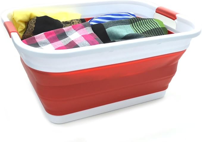 SAMMART Set of 2-41L(10.8 gallon) Collapsible Plastic Laundry Basket-Pop Up Storage Container-Portable Washing Tub-Space Saving Hamper/Basket, Water capacity:32L(8.4 gallon) (2 Rectangular, Red) - Image 5