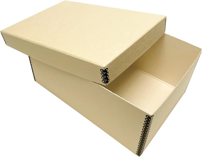 Lineco Archival Photo Card Box, Museum-Quality Storage, 5x8x12 Inch, Tan | Acid-Free with Removable Lid, Metal-Edge Corner, Bulk Storage and Preservation for Negatives, Prints, Films, Photos, Snapshot by Lineco