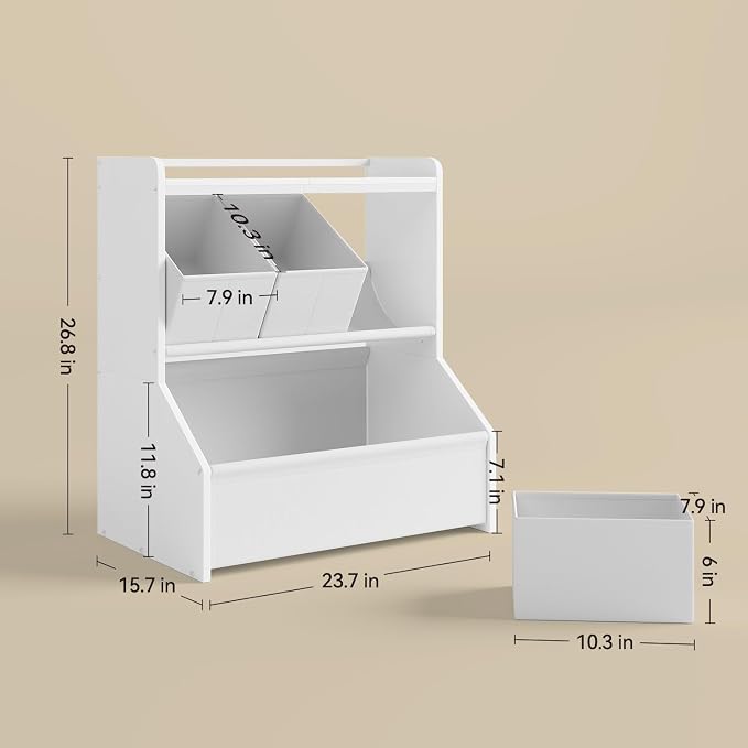 Kids Toy Storage Organizer with Wooden Display Shelf for Playroom & Nursery | Open shelves and removable bins encourage children to read, play and clean up independently, patent design - Image 2