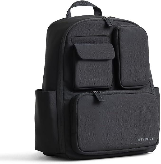 Itzy Ritzy Utility Diaper Bag Backpack, 17 Pockets w/Changing Pad (Black) | Travel-Ready Diaper Backpack with 2 Insulated Bottle Holders, Laptop Compartment, Trolley Sleeve, Straps, and Changing Pad by Unknown