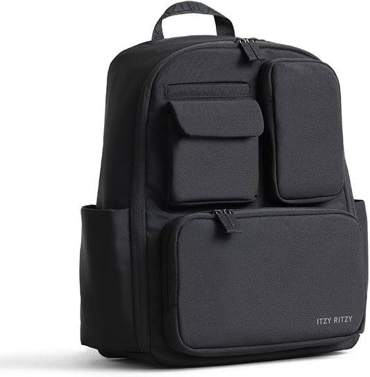 Itzy Ritzy Utility Diaper Bag Backpack, 17 Pockets w/Changing Pad (Black) | Travel-Ready Diaper Backpack with 2 Insulated Bottle Holders, Laptop Compartment, Trolley Sleeve, Straps, and Changing Pad by Unknown